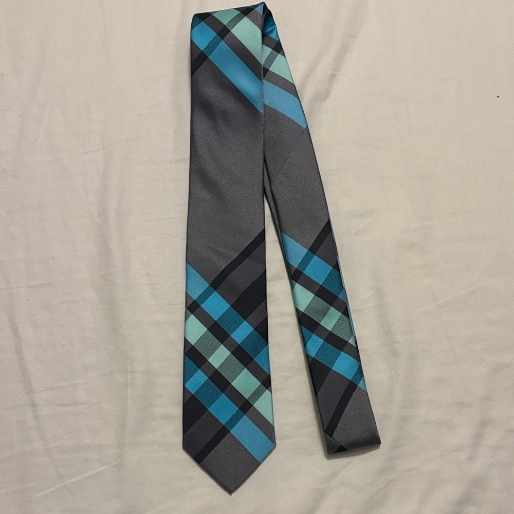 Express Gray and Teal Plaid Tie